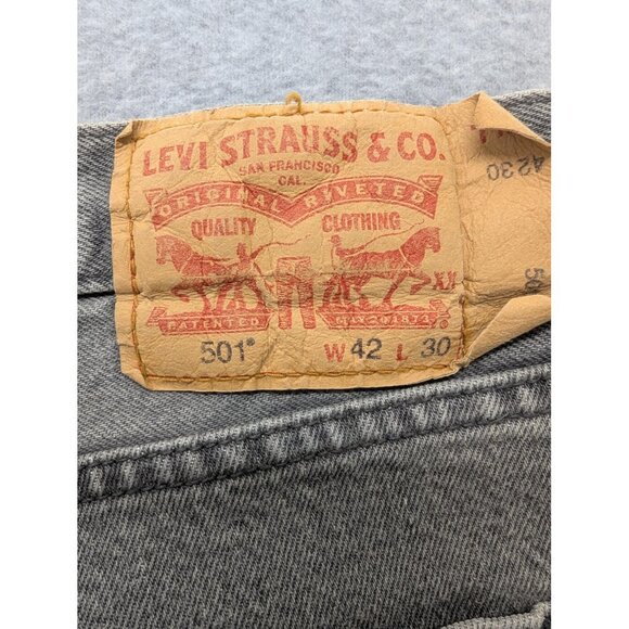 Levis 501 Jeans Mens 42x30 Gray Denim Button Fly Straight Original Fit Red Tab - Picture 10 of 14